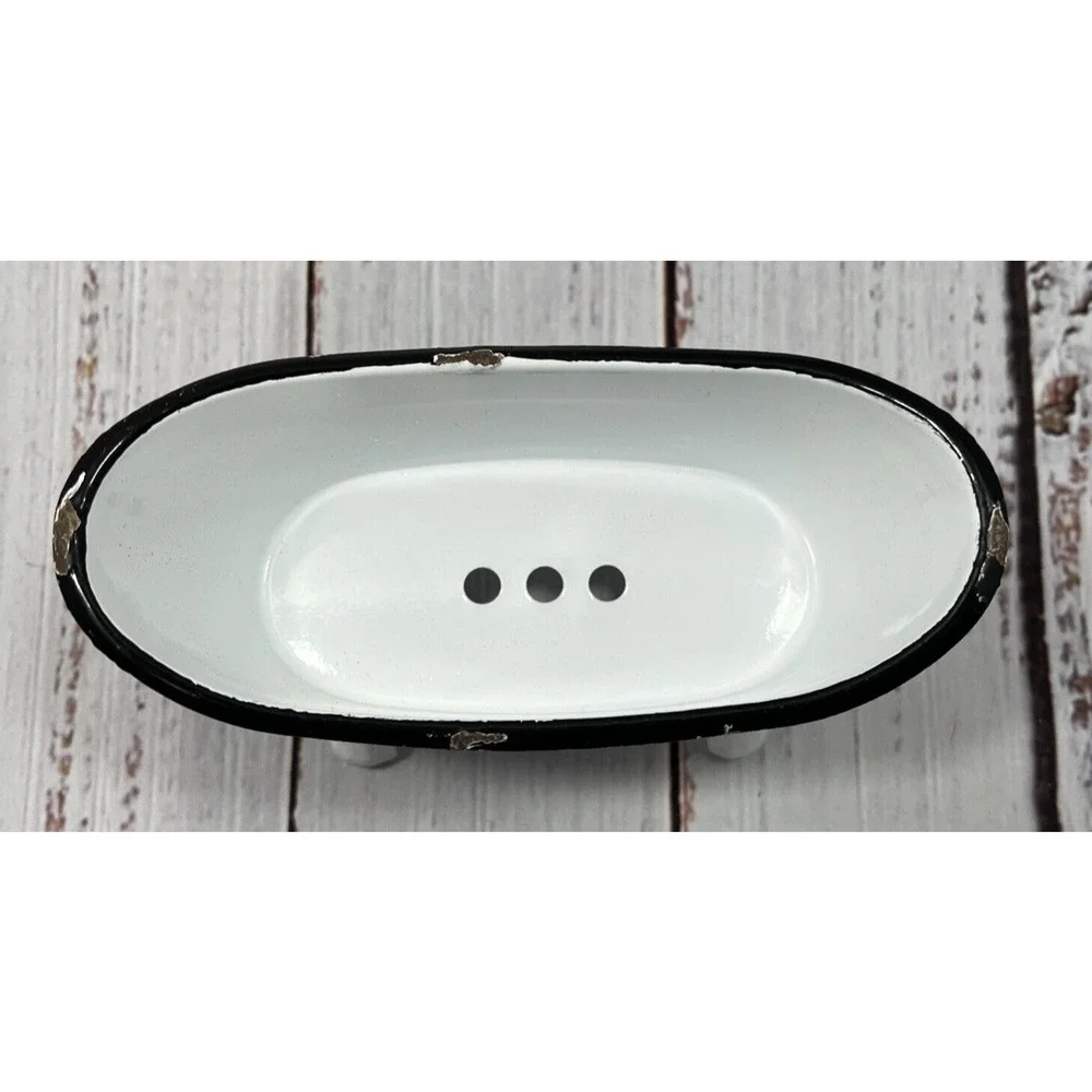 White Bathtub Enamelware Soap or Scrubby‎ Sponge Holder 5.5 Inches Farmhouse